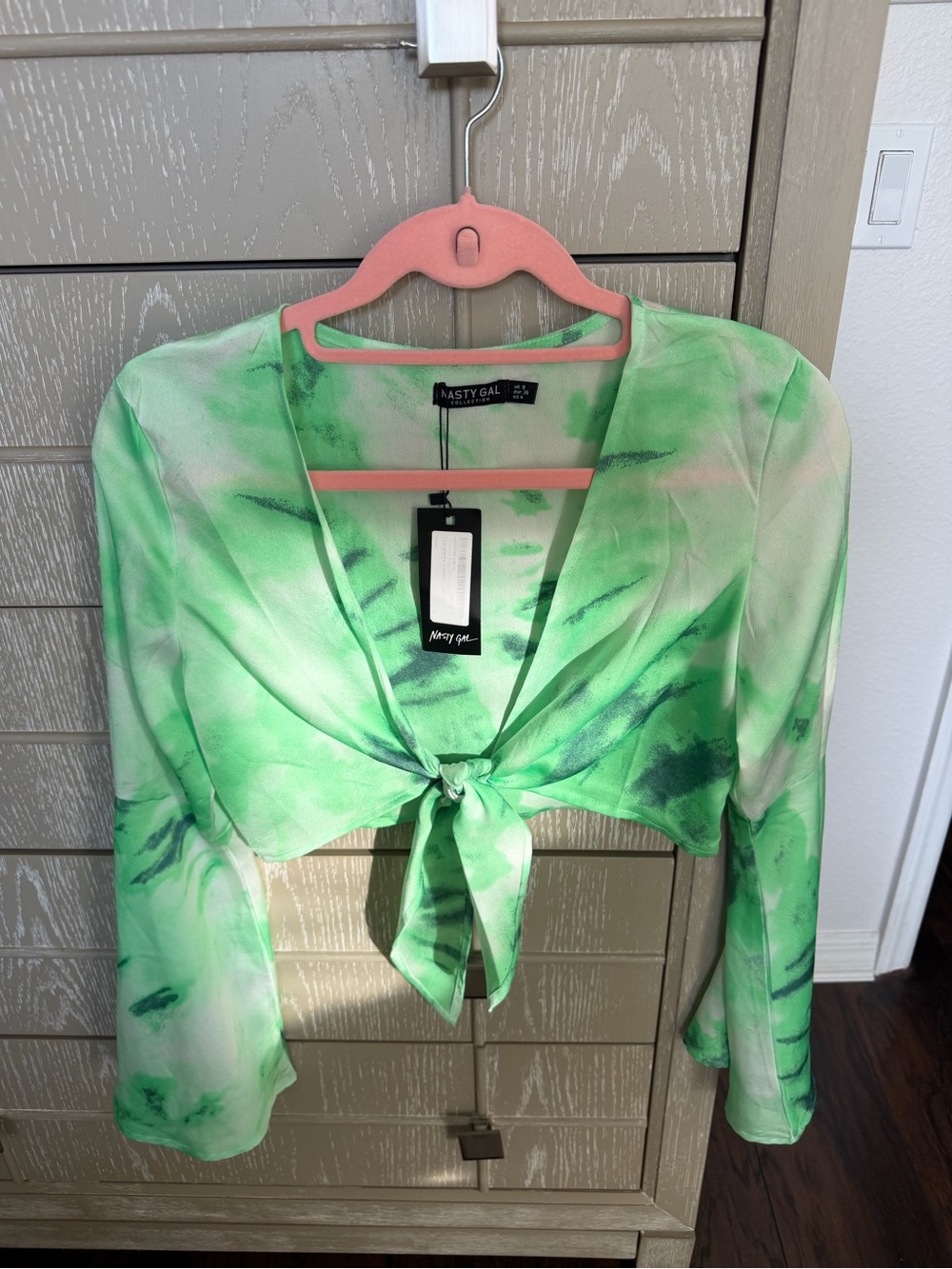 Nasty Gal Green Marbled Tie-Front Crop Top